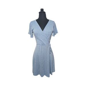 Caution to the Wind Blue & White Wrap Mini Dress S | Flutter Sleeve Cottagecore